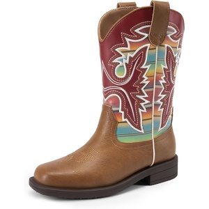 image:imageDREAM PAIRS Boys Girls Cowboy Boots Toddler Mid Calf Western Boots Square Toe Riding Boots for KidsBrownMulti