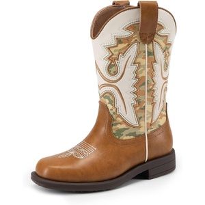 image:imageDREAM PAIRS Boys Girls Cowboy Boots Toddler Mid Calf Western Boots Square Toe Riding Boots for KidsCamelCamo