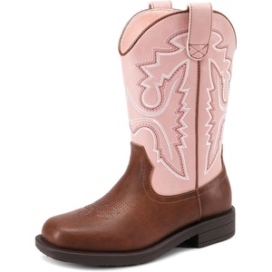 image:imageDREAM PAIRS Boys Girls Cowboy Boots Toddler Mid Calf Western Boots Square Toe Riding Boots for KidsPinkBrown