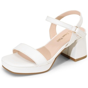 image:imageDREAM PAIRS Girls Sandals Open Toe Low Block Chunky Heels Sandals Party Dress Pumps Shoes for Little Big KidWhite