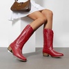 image:imageDREAM PAIRS Cowboy Boots for Women Cowgirl Western Mid Calf Boots Snip Toe Embroidered Stitched Low Chunky Heel Pull On Fashion BootsRed
