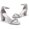 image:imageDREAM PAIRS Womens Chunky Block Heel Sandals Open Toe Ankle Strap Dress Shoes Comfortable Wedding Guest Heels for Party Prom and Formal EventsSilverRhinestone