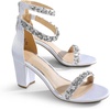 image:imageDREAM PAIRS Womens Chunky Block Heel Sandals Open Toe Ankle Strap Dress Shoes Comfortable Wedding Guest Heels for Party Prom and Formal EventsWhitesatin
