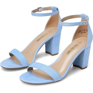 image:imageDREAM PAIRS Womens Chunky Block Heel Sandals Open Toe Ankle Strap Dress Shoes Comfortable Wedding Guest Heels for Party Prom and Formal EventsBabyBlueSuede