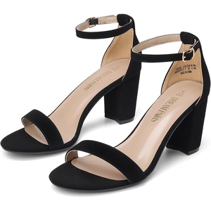 image:imageDREAM PAIRS Womens Chunky Block Heel Sandals Open Toe Ankle Strap Dress Shoes Comfortable Wedding Guest Heels for Party Prom and Formal EventsBlackNubuck