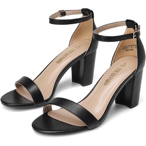 image:imageDREAM PAIRS Womens Chunky Block Heel Sandals Open Toe Ankle Strap Dress Shoes Comfortable Wedding Guest Heels for Party Prom and Formal EventsBlackPu