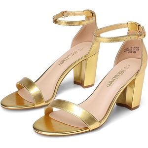 image:imageDREAM PAIRS Womens Chunky Block Heel Sandals Open Toe Ankle Strap Dress Shoes Comfortable Wedding Guest Heels for Party Prom and Formal EventsGoldmetallic