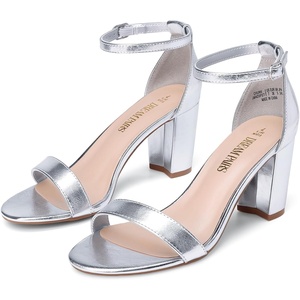 image:imageDREAM PAIRS Womens Chunky Block Heel Sandals Open Toe Ankle Strap Dress Shoes Comfortable Wedding Guest Heels for Party Prom and Formal EventsSilvermetallic