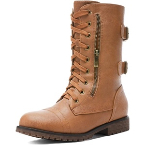 image:imageDREAM PAIRS Womens Mid Calf Builtin Wallet Pocket Lace up Military Combat BootsCamelpu