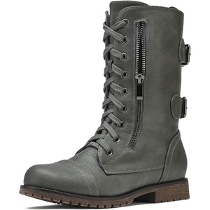 image:imageDREAM PAIRS Womens Mid Calf Builtin Wallet Pocket Lace up Military Combat BootsTerrangrey