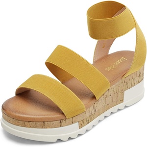 image:imageDREAM PAIRS Womens Open Toe Elastic Ankle Strap Casual Flatform Platform Wedges SandalsYellow