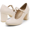 image:imageDREAM PAIRS Low Chunky Heels for Women TStrap Mary Jane Pumps Wedding Dress ShoesNudePu