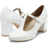 image:imageDREAM PAIRS Low Chunky Heels for Women TStrap Mary Jane Pumps Wedding Dress ShoesWhitePu