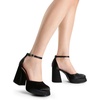 image:imageDREAM PAIRS Womens Chunky Platform High Heels Closed Toe Block Ankle Strap Dress Wedding Party Pumps ShoesBlacksatin