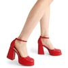 image:imageDREAM PAIRS Womens Chunky Platform High Heels Closed Toe Block Ankle Strap Dress Wedding Party Pumps ShoesRedpu