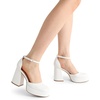 image:imageDREAM PAIRS Womens Chunky Platform High Heels Closed Toe Block Ankle Strap Dress Wedding Party Pumps ShoesWhitepu