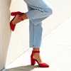 image:imageDREAM PAIRS Womens Closed Pointed Toe High Chunky Heels Pumps Ankle Strap Dress Shoes for Wedding Office Party 3 InchesRed