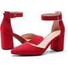 image:imageDREAM PAIRS Womens Closed Pointed Toe High Chunky Heels Pumps Ankle Strap Dress Shoes for Wedding Office Party 3 InchesRed