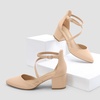 image:imageDREAM PAIRS Womens Closed Pointed Toe Low Chunky Heels Pumps Ankle Strap Wedding Business Dressy ShoesNudenubuck