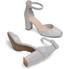 image:imageDREAM PAIRS Womens Closed Toe Chunky Heels Ankle Strap Low Block Heels Round Toe Dress Bridal Wedding Pumps ShoesSilverglitter