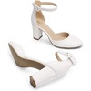 image:imageDREAM PAIRS Womens Closed Toe Chunky Heels Ankle Strap Low Block Heels Round Toe Dress Bridal Wedding Pumps ShoesWhitepu