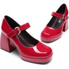 image:imageDREAM PAIRS Womens High Chunky Platform Closed Toe Mary Jane Block Heels Square Toe Strappy Dress Wedding Party Pumps ShoesRed