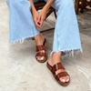 image:imageDREAM PAIRS Womens Open Toe Slides Sandals Comfortable Arch Support Footbed Two Strap Slipon Fashion Casual Beach Vacation Lightweight Flat Sandals Summer for WomenBrown