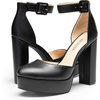 image:imageDREAM PAIRS Womens Platform High Chunky Heels Closed Toe Block Ankle Strap Dress Buckle Round Toe Wedding Party Comfortable Pumps ShoesBlackpu