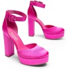 image:imageDREAM PAIRS Womens Platform High Chunky Heels Closed Toe Block Ankle Strap Dress Buckle Round Toe Wedding Party Comfortable Pumps ShoesHot Pinksatin