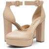 image:imageDREAM PAIRS Womens Platform High Chunky Heels Closed Toe Block Ankle Strap Dress Buckle Round Toe Wedding Party Comfortable Pumps ShoesNudepu