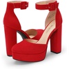 image:imageDREAM PAIRS Womens Platform High Chunky Heels Closed Toe Block Ankle Strap Dress Buckle Round Toe Wedding Party Comfortable Pumps ShoesRedsuede