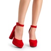 image:imageDREAM PAIRS Womens Platform High Chunky Heels Closed Toe Block Ankle Strap Dress Buckle Round Toe Wedding Party Comfortable Pumps ShoesRedsuede