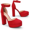 image:imageDREAM PAIRS Womens Platform High Chunky Heels Closed Toe Block Ankle Strap Dress Buckle Round Toe Wedding Party Comfortable Pumps ShoesRedsuede