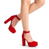 image:imageDREAM PAIRS Womens Platform High Chunky Heels Closed Toe Block Ankle Strap Dress Buckle Round Toe Wedding Party Comfortable Pumps ShoesRedsuede