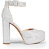 image:imageDREAM PAIRS Womens Platform High Chunky Heels Closed Toe Block Ankle Strap Dress Buckle Round Toe Wedding Party Comfortable Pumps ShoesSilverglitter