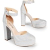 image:imageDREAM PAIRS Womens Platform High Chunky Heels Closed Toe Block Ankle Strap Dress Buckle Round Toe Wedding Party Comfortable Pumps ShoesSilverglitter