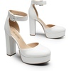 image:imageDREAM PAIRS Womens Platform High Chunky Heels Closed Toe Block Ankle Strap Dress Buckle Round Toe Wedding Party Comfortable Pumps ShoesWhitepu