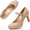 image:imageDREAM PAIRS Womens Pumps Close Toe Classic High Heels Round Toe Comfortable Low Platform Mary Jane Dress ShoesNude