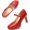 image:imageDREAM PAIRS Womens Pumps Close Toe Classic High Heels Round Toe Comfortable Low Platform Mary Jane Dress ShoesRedpu