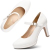 image:imageDREAM PAIRS Womens Pumps Close Toe Classic High Heels Round Toe Comfortable Low Platform Mary Jane Dress ShoesWhite