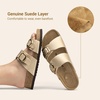 image:imageDREAM PAIRS Womens Slides Soft Genuine Footbed Sandals Comfortable Adjustable Double Buckle Slipon Flat Sandals with Arch Support Frame Dual Slippers for Summer 2026Gold