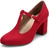 image:imageDREAM PAIRS Low Chunky Heels for Women TStrap Mary Jane Pumps Wedding Dress ShoesRed
