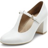 image:imageDREAM PAIRS Low Chunky Heels for Women TStrap Mary Jane Pumps Wedding Dress ShoesWhitePu