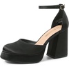 image:imageDREAM PAIRS Womens Chunky Platform High Heels Closed Toe Block Ankle Strap Dress Wedding Party Pumps ShoesBlacksatin