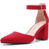 image:imageDREAM PAIRS Womens Closed Pointed Toe High Chunky Heels Pumps Ankle Strap Dress Shoes for Wedding Office Party 3 InchesRed