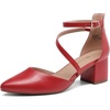 image:imageDREAM PAIRS Womens Closed Pointed Toe Low Chunky Heels Pumps Ankle Strap Wedding Business Dressy ShoesRedpu