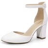 image:imageDREAM PAIRS Womens Closed Toe Chunky Heels Ankle Strap Low Block Heels Round Toe Dress Bridal Wedding Pumps ShoesWhitepu