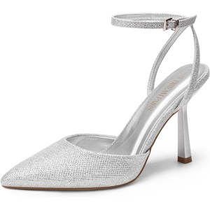 image:imageDREAM PAIRS High Heels for Women Closed Pointed Toe Dress Shoes for Women Ankle Strap Stiletto Heel Party Wedding Sexy Pump ShoesSilverglitter