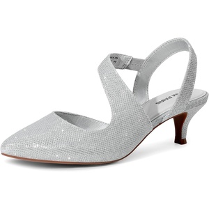 image:imageDREAM PAIRS Kitten Heels for Women Closed Toe Pointed Toe Low Heel Strappy Pumps Party Dance Wedding Dress Shoes for WomenSilver