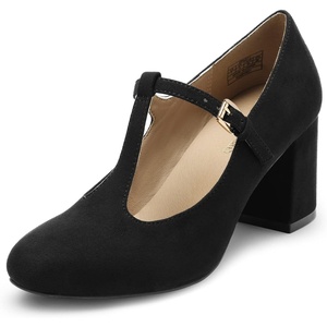 image:imageDREAM PAIRS Low Chunky Heels for Women TStrap Mary Jane Pumps Wedding Dress ShoesBlack